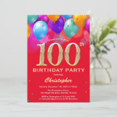 Invitation 100e anniversaire Ballons rouges et dorés (Debout devant)