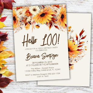 Invitation 100e anniversaire beige automne floral