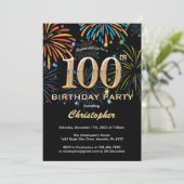Invitation 100e anniversaire Black and Gold Rainbow Fireworks (Debout devant)