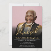 Invitation 100e anniversaire Black Gold Minimal photo moderne (Devant)