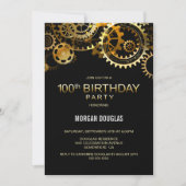 Invitation 100e Anniversaire Black Gold Steampunk Montres (Devant)