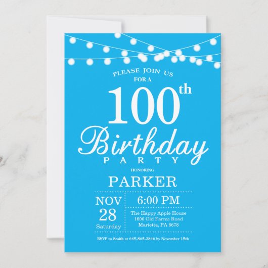 Invitation 100e anniversaire bleu (Devant)
