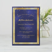 Invitation 100e anniversaire bleu confetti arroser (Debout devant)