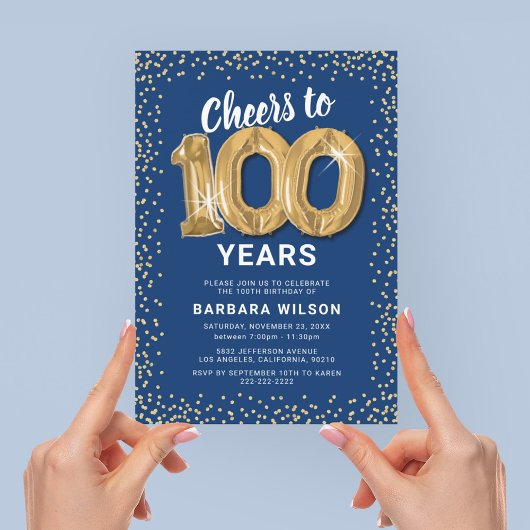 Invitation 100e Anniversaire Bleu Or