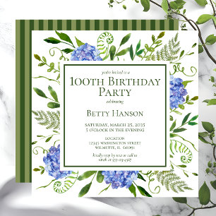 Invitation 100e anniversaire Blue Hydrangeas