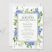 Invitation 100e anniversaire Blue Hydrangeas Surprise Party (Devant)