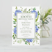 Invitation 100e anniversaire Blue Hydrangeas Surprise Party (Debout devant)