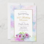 Invitation 100e anniversaire Blue Rose Floral Surprise Dîner (Devant)