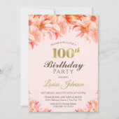 Invitation 100e anniversaire Blush Pink Gold Floral Party (Devant)