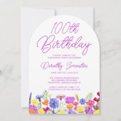 Invitation 100e anniversaire Boho Purple Fleur sauvage Arch (Devant)