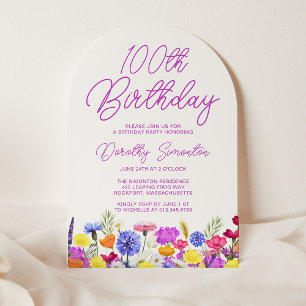 Invitation 100e anniversaire Boho Purple Fleur sauvage Arch