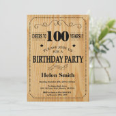 Invitation 100e anniversaire Bois Rustic (Debout devant)