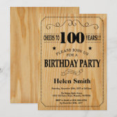 Invitation 100e anniversaire Bois Rustic (Devant / Derrière)