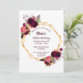 Invitation 100e anniversaire bouillon bordeaux or géométrique (Debout devant)