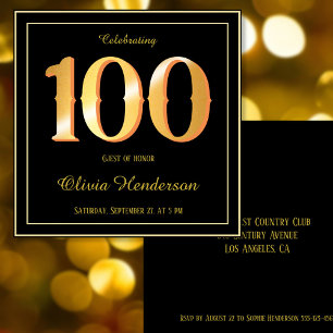 Invitation 100e anniversaire Célébration de l'or avant arrièr