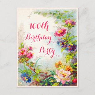 Invitation 100e anniversaire Dahlias Peonies Jardin victorien