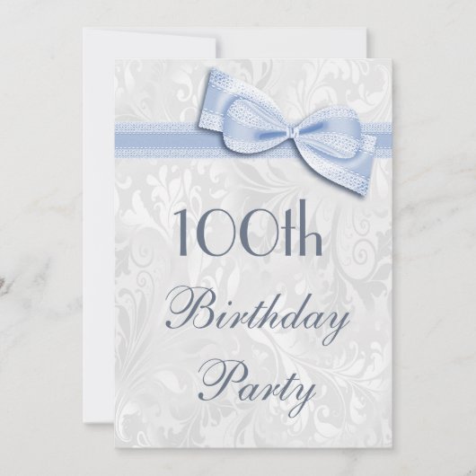 Invitation 100e anniversaire Damask et Faux Bow (Devant)