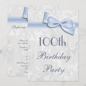 Invitation 100e anniversaire Damask et Faux Bow (Devant / Derrière)