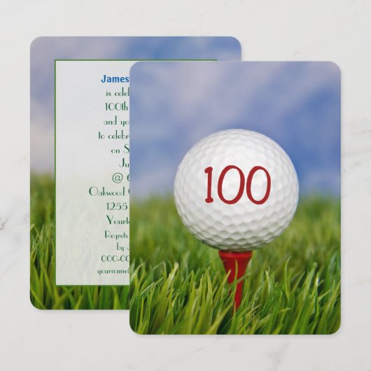 Invitation 100e anniversaire de la fête de golf thème (Devant / Derrière)