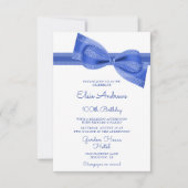 Invitation 100e anniversaire du Centenaire Bleu Bow & Ribbon (Devant)