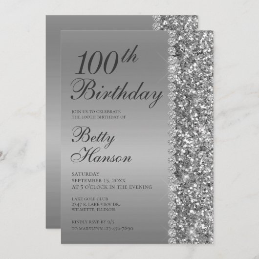 Invitation 100e anniversaire Elégant (Devant / Derrière)