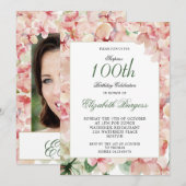 Invitation 100e anniversaire Elégante photo Floral Anniversai (Devant / Derrière)