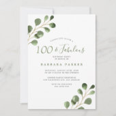 Invitation 100e anniversaire eucalyptus simple soirée élégant (Devant)