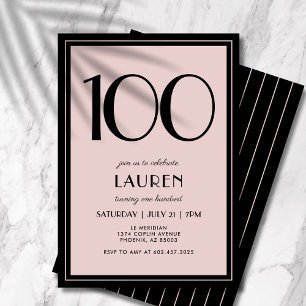 Invitation 100e Anniversaire Femme Moderne Minimaliste Noir R