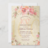 Invitation 100e anniversaire Floral Rose Gold Shimmer Party (Devant)