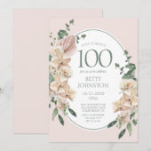 Invitation 100e Anniversaire Floral Tropical (Devant / Derrière)