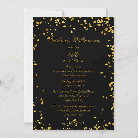 Invitation 100e anniversaire Glamour Gold Confetti (Dos)