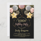 Invitation 100e anniversaire Gold Parties scintillant Ballons (Devant)