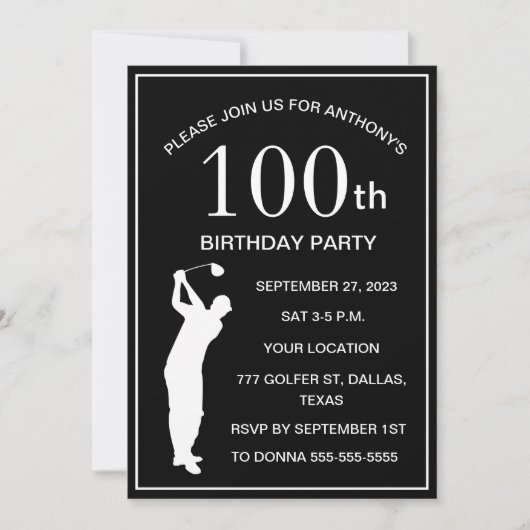 Invitation 100e Anniversaire Golf Black Par Adult Golf (Devant)
