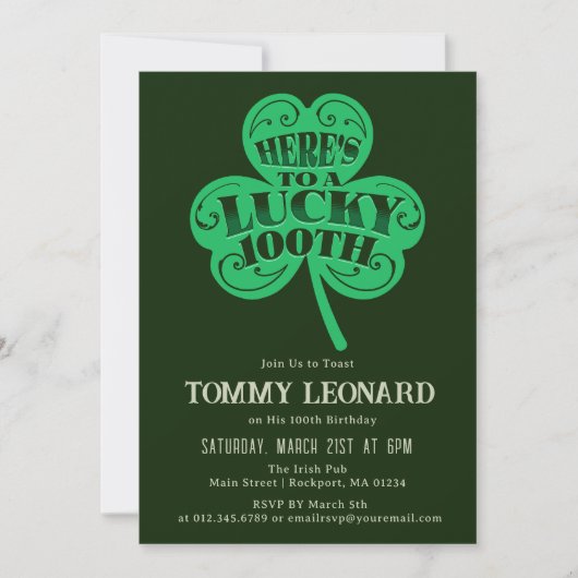 Invitation 100e anniversaire Lucky Shamrock irlandais (Devant)
