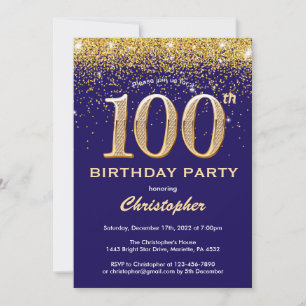 Invitation 100e anniversaire Marine Bleu et Parties scintilla