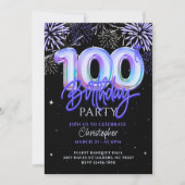 Invitation 100e anniversaire Mens Blue Fireworks Foil Balloon (Devant)