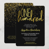 Invitation 100e anniversaire moderne Black Gold (Devant / Derrière)