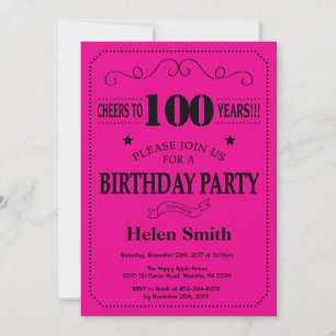 Invitation 100e anniversaire Noir et rose chaud