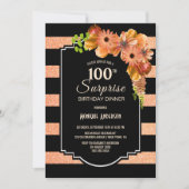 Invitation 100e anniversaire Orange Floral Surprise Dîner (Devant)