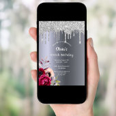 Invitation 100e anniversaire parties scintillant argent goutt