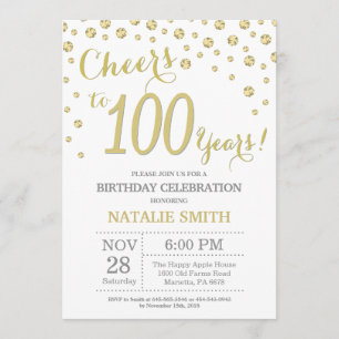 Invitation 100e anniversaire Parties scintillant d'or Invitat