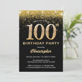 Invitation 100e anniversaire Parties scintillant Noir et Or C (Debout devant)
