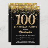 Invitation 100e anniversaire Parties scintillant Noir et Or C (Devant / Derrière)