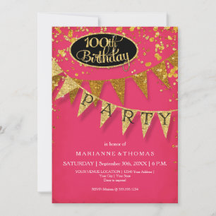 Invitation 100e Anniversaire Pennant Bannière Confetti