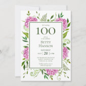 Invitation 100e anniversaire Pink Hydrangeas (Devant)
