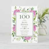 Invitation 100e anniversaire Pink Hydrangeas (Debout devant)