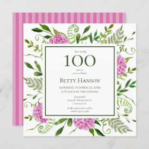 Invitation 100e anniversaire Pink Hydrangeas