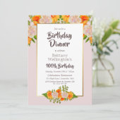 Invitation 100e anniversaire Pink Orange Gold Floral Party (Debout devant)