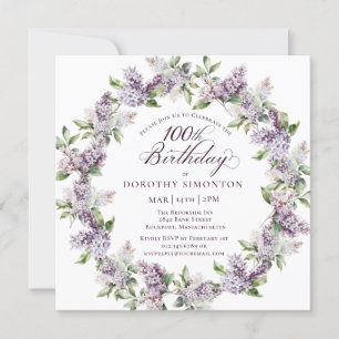 Invitation 100e anniversaire Purple Lilac Carré de fleurs de