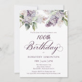 Invitation 100e anniversaire Purple Spring Fleur Lilac Invita (Devant)